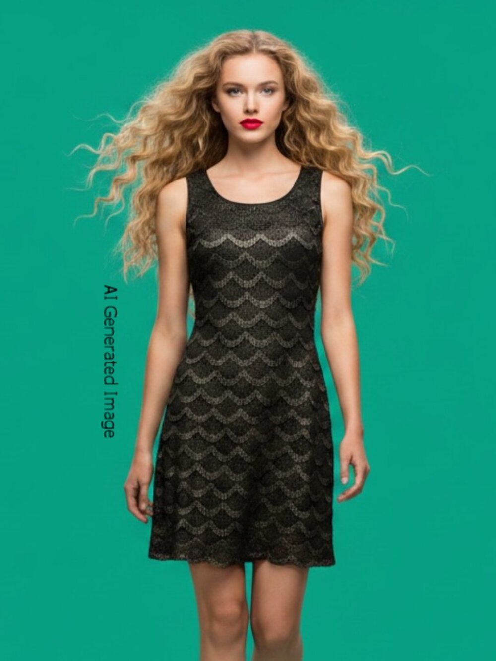 Guess LA Sleeveless Bodycon Black Gold Scallop Fringe  Dress Size 8